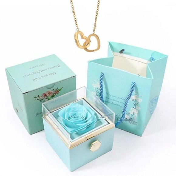 Jewelry - Elegant Stainless Steel Rotating Rose Box with Engraved Heart Necklace